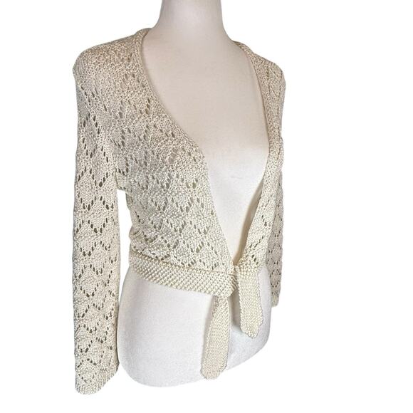 VTG 2005 Y2K The Limited White Crochet Tie Front Cardigan MEDIUM Cream Whimsy - Picture 1 of 13